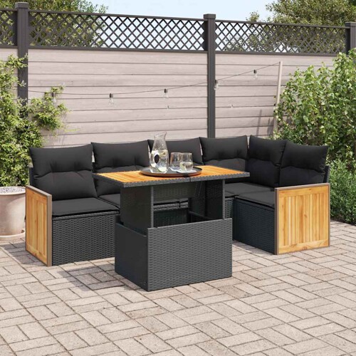 vidaXL 6-dijelni set vrtnih sofa s jastucima crni od poliratana bagrem