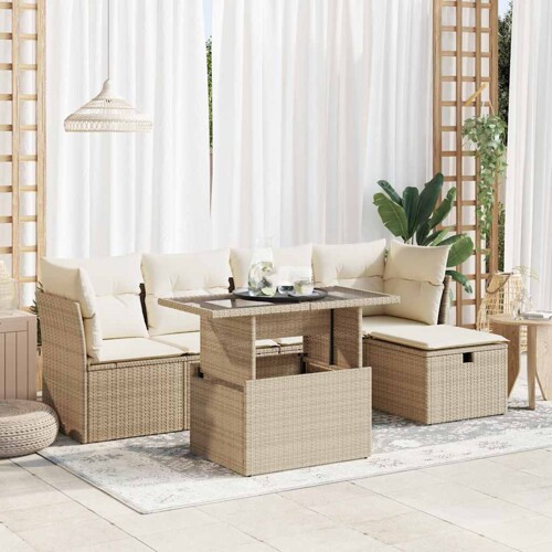 vidaXL 6-dijelni set vrtnih sofa s jastucima bež od poliratana