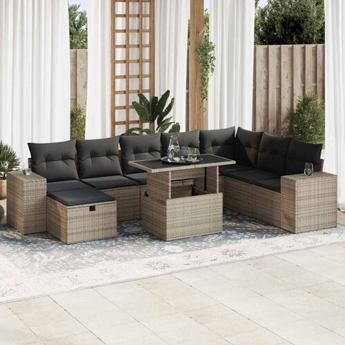 vidaXL 9-dijelni set vrtnih sofa od poliratana s jastucima sivi