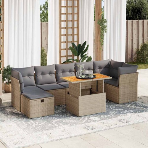 vidaXL 8-dijelni set vrtnih sofa od poliratana s jastucima bež bagrem