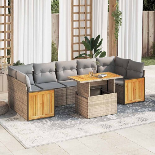 vidaXL 8-dijelni set vrtnih sofa od poliratana s jastucima bež bagrem