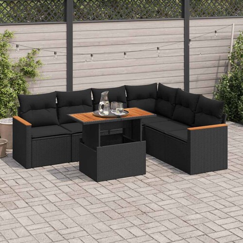 vidaXL 7-dijelni set vrtnih sofa od poliratana s jastucima crni bagrem