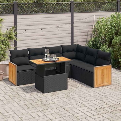 vidaXL 7-dijelni set vrtnih sofa od poliratana s jastucima crni bagrem