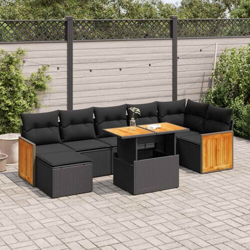 vidaXL 8-dijelni set vrtnih sofa od poliratana s jastucima crni bagrem