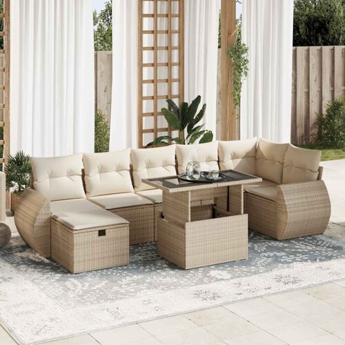 vidaXL 8-dijelni set vrtnih sofa od poliratana s jastucima bež