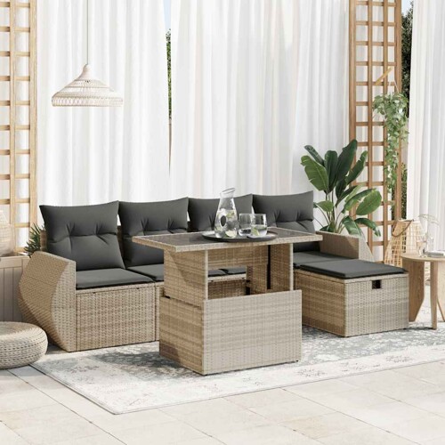 vidaXL 6-dijelni set vrtnih sofa od poliratana s jastucima svjetlosivi