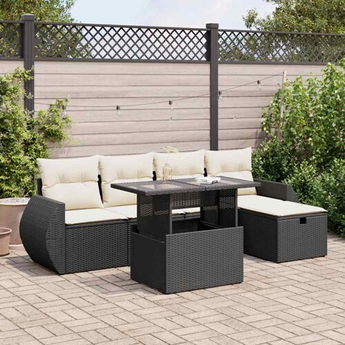 vidaXL 6-dijelni set vrtnih sofa s jastucima crni od poliratana