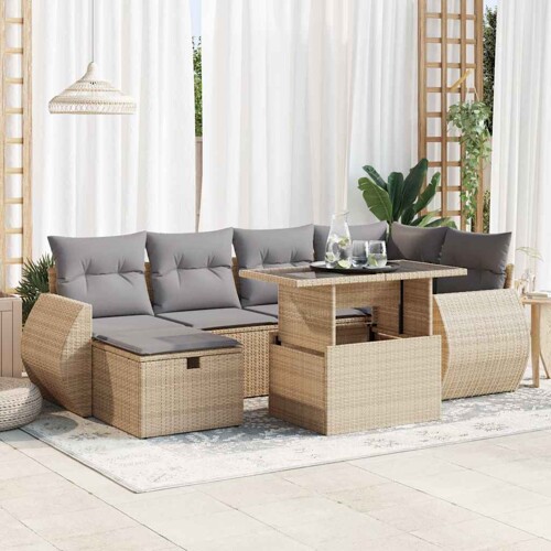 vidaXL 7-dijelni set vrtnih sofa od poliratana s jastucima bež