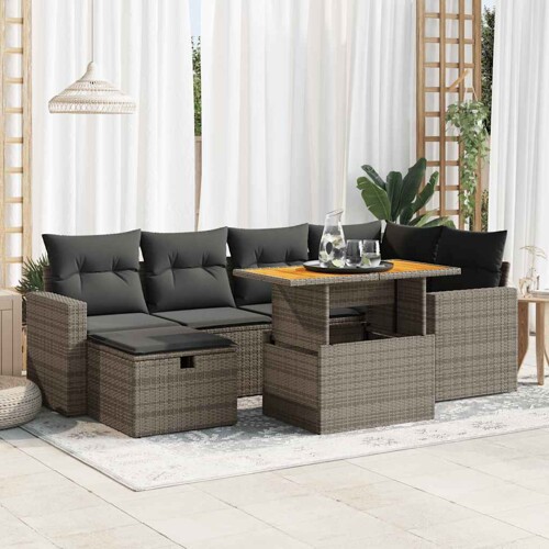 vidaXL 8-dijelni set vrtnih sofa od poliratana s jastucima sivi bagrem