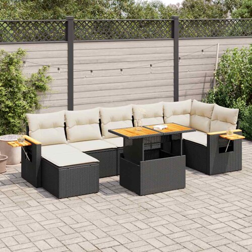 vidaXL 8-dijelni set vrtnih sofa od poliratana s jastucima crni bagrem