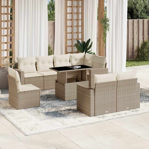 vidaXL 9-dijelni set vrtnih sofa s jastucima bež od poliratana