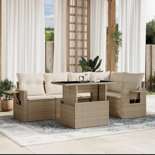 vidaXL 6-dijelni set vrtnih sofa s jastucima bež od poliratana