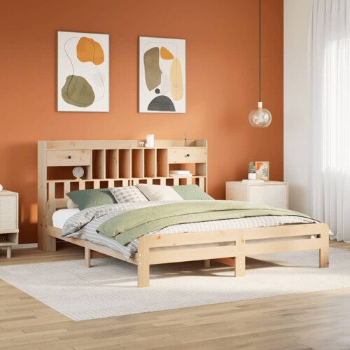 vidaXL Krevet s regalom za knjige bez madraca 200 x 200 cm od borovine