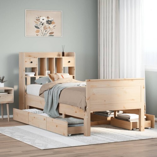 vidaXL Krevet s regalom za knjige bez madraca 90x190 cm od borovine