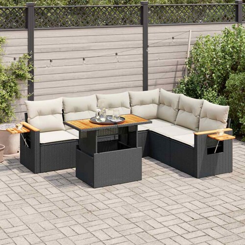 vidaXL 7-dijelni set vrtnih sofa od poliratana s jastucima crni bagrem