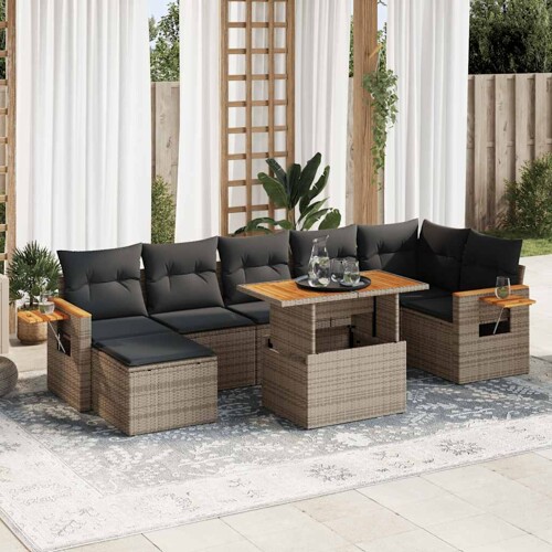 vidaXL 8-dijelni set vrtnih sofa od poliratana s jastucima sivi bagrem