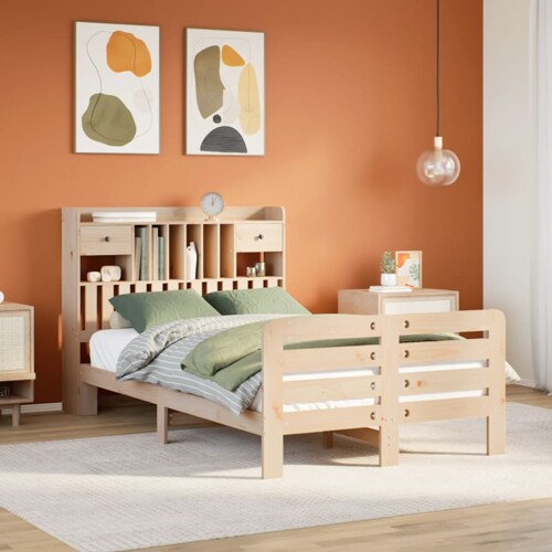 vidaXL Krevet s regalom za knjige bez madraca 135x190 cm od borovine