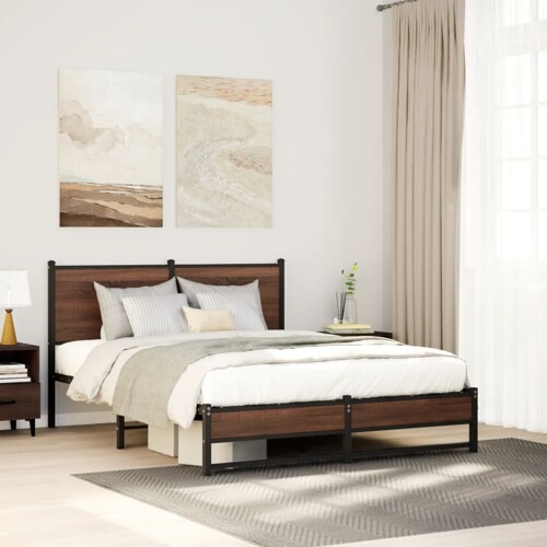 vidaXL Metalni okvir kreveta bez madraca smeđa boja hrasta 140x200 cm