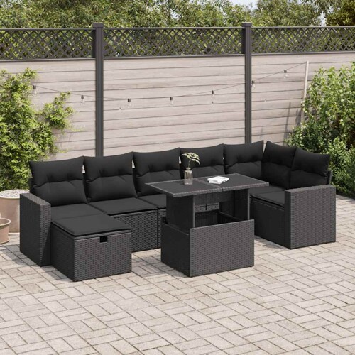 vidaXL 8-dijelni set vrtnih sofa od poliratana s jastucima crni