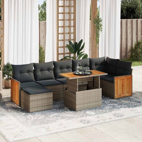 vidaXL 8-dijelni set vrtnih sofa od poliratana s jastucima sivi bagrem