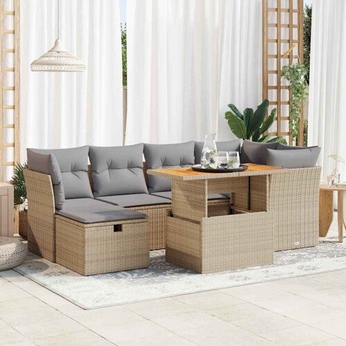 vidaXL 7-dijelni set vrtnih sofa s jastucima bež od poliratana bagrem