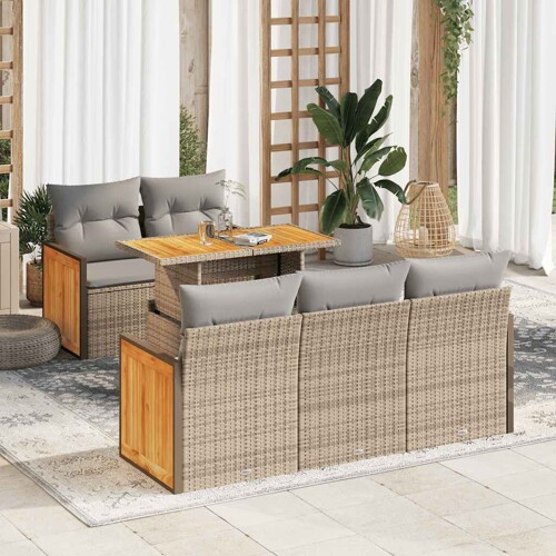 vidaXL 6-dijelni set vrtnih sofa s jastucima bež od poliratana bagrem