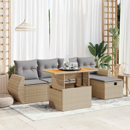 vidaXL 6-dijelni set vrtnih sofa s jastucima bež od poliratana bagrem