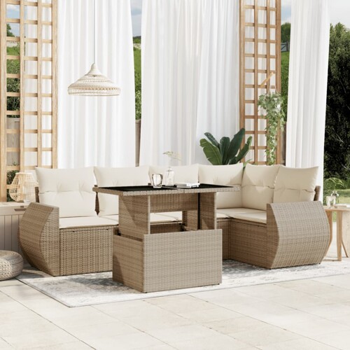 vidaXL 6-dijelni set vrtnih sofa s jastucima bež od poliratana