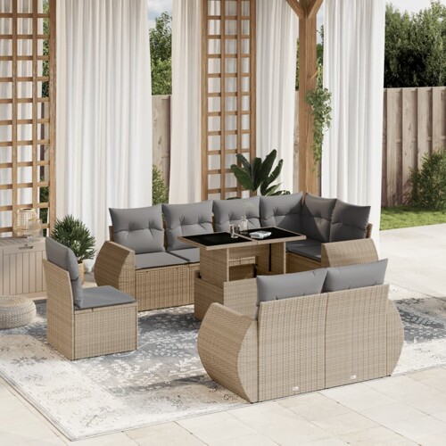 vidaXL 9-dijelni set vrtnih sofa s jastucima bež od poliratana