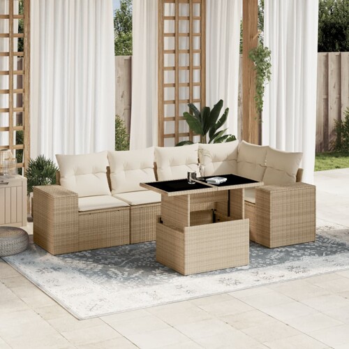 vidaXL 6-dijelni set vrtnih sofa s jastucima bež od poliratana