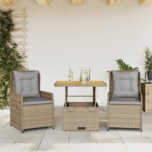 vidaXL 3-dijelni bistro set s jastucima bež od poliratana