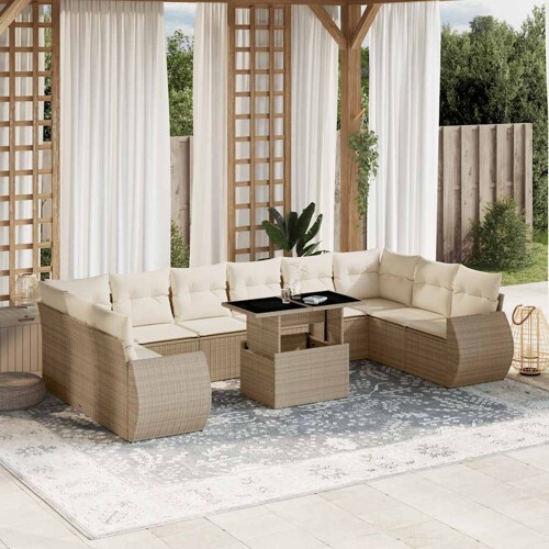 vidaXL 11-dijelni set vrtnih sofa od poliratana s jastucima bež