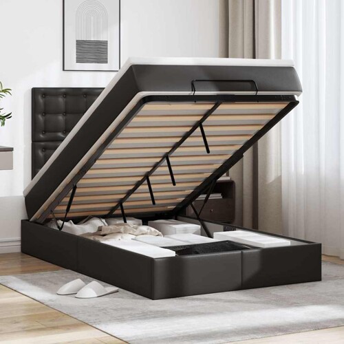 vidaXL Otomanski okvir kreveta s madracem crni 120x200cm umjetna koža