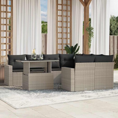 vidaXL 9-dijelni set vrtnih sofa od poliratana s jastucima svjetlosivi