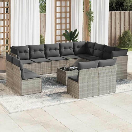 vidaXL 13-dijelni set vrtnih sofa poliratan s jastucima svijetlosivi