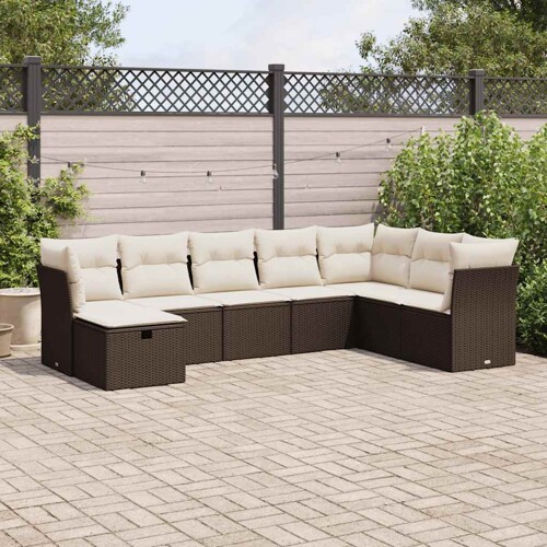 vidaXL 8-dijelni set vrtnih sofa s jastucima smeđi od poliratana