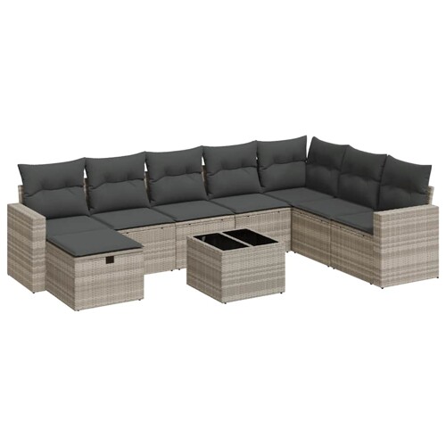 vidaXL 9-dijelni set vrtnih sofa od poliratana s jastucima svjetlosivi