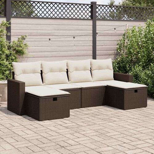 vidaXL 6-dijelni set vrtnih sofa od poliratana s jastucima smeđi