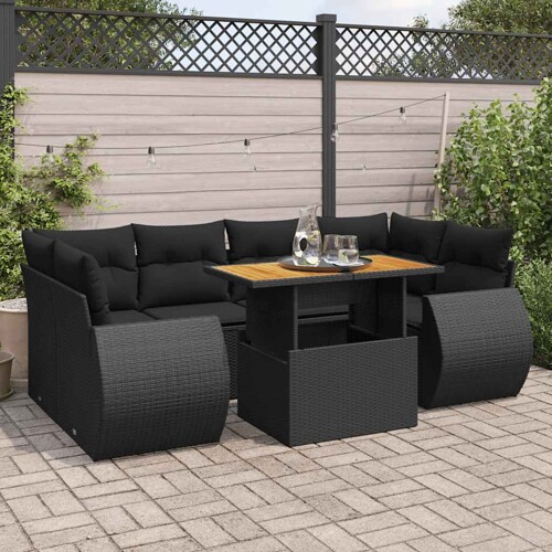 vidaXL 7-dijelni set vrtnih sofa od poliratana s jastucima crni