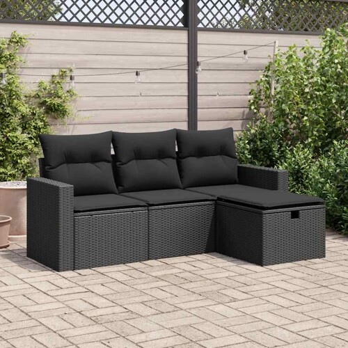 vidaXL 4-dijelni set vrtnih sofa od poliratana s jastucima crni