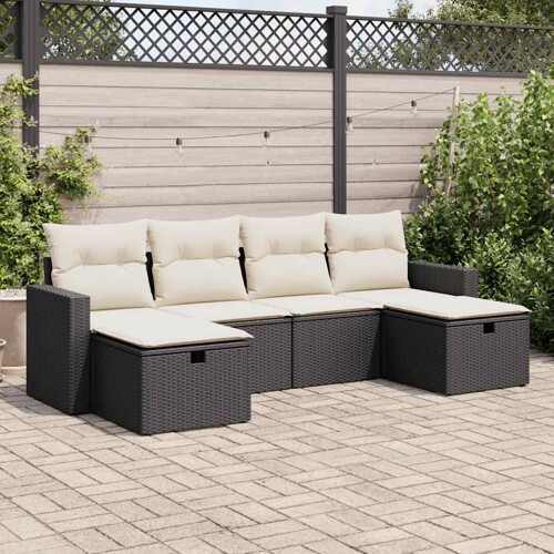 vidaXL 6-dijelni set vrtnih sofa s jastucima crni od poliratana