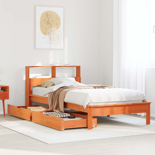 vidaXL Krevet s regalom za knjige bez madraca 90 x 200 cm od borovine