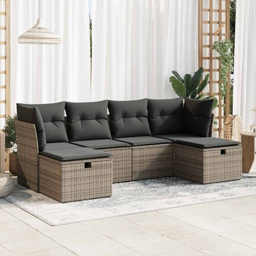 vidaXL 6-dijelni set vrtnih sofa od poliratana s jastucima sivi
