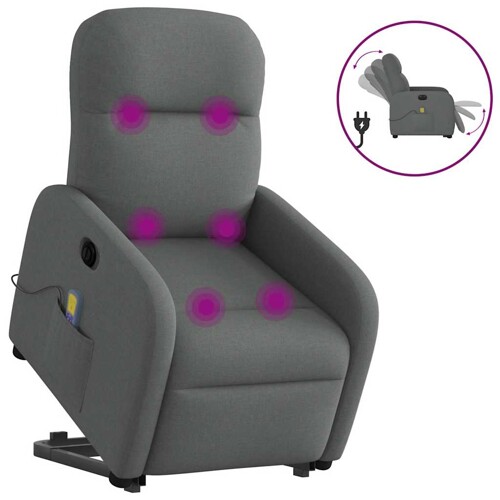 vidaXL Električni masažni naslonjač na podizanje od tkanine tamnosivi