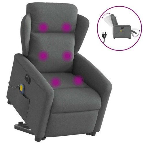 vidaXL Električni masažni naslonjač na podizanje od tkanine tamnosivi
