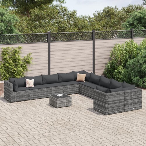 vidaXL 11-dijelni set vrtnih sofa od poliratana s jastucima sivi