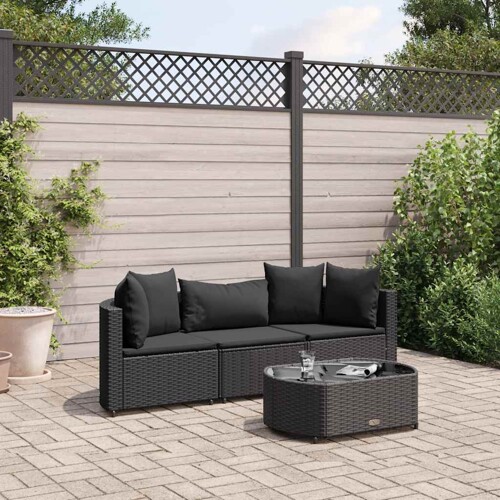 vidaXL 4-dijelni set vrtnih sofa od poliratana s jastucima crni