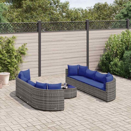 vidaXL 9-dijelni set vrtnih sofa od poliratana s jastucima sivi