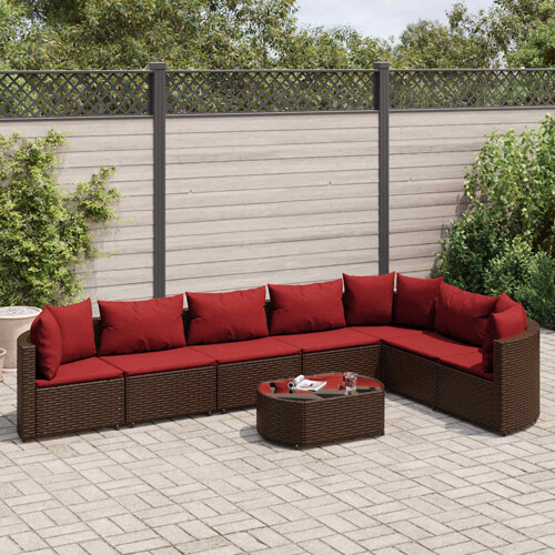 vidaXL 8-dijelni set vrtnih sofa s jastucima smeđi od poliratana