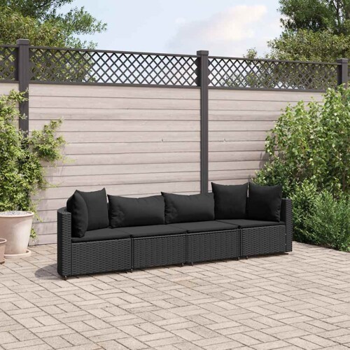 vidaXL 4-dijelni set vrtnih sofa od poliratana s jastucima crni